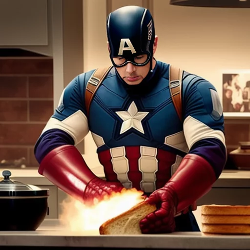 2163247401-Captain America trying to make toast in Iron Man Helmet.webp